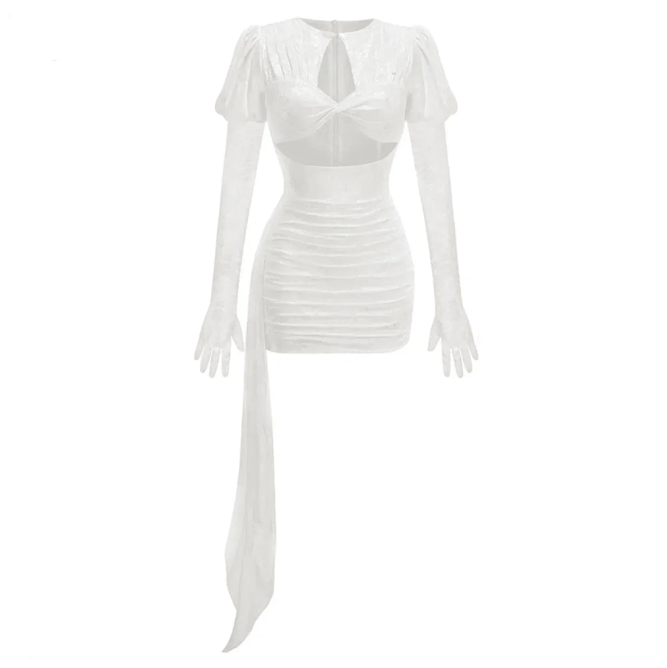 I Am A Poisonous Draped White Mini Dress with Gloves