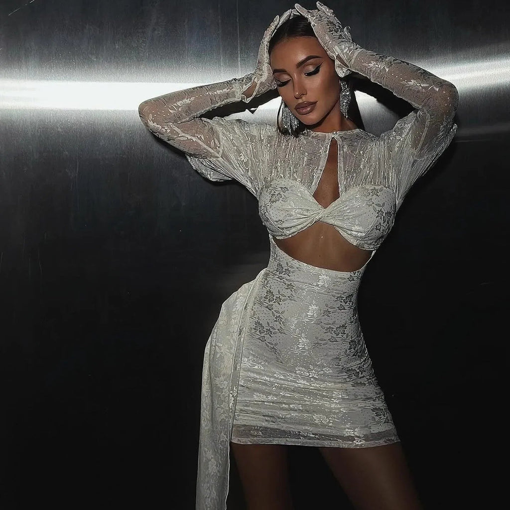 I Am A Poisonous Draped White Mini Dress with Gloves