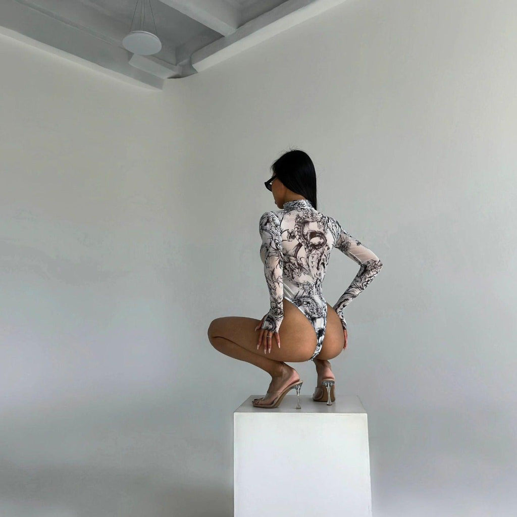 I'm The One Mesh Black & White Bodysuit