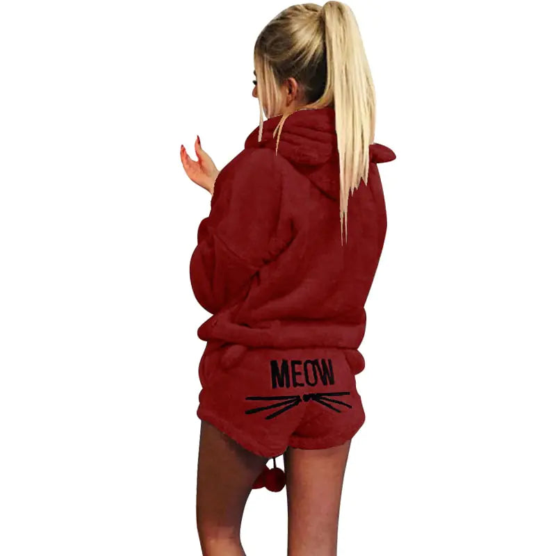 Women's Plush Hoodie and Shorts Pajama Loungewear Set