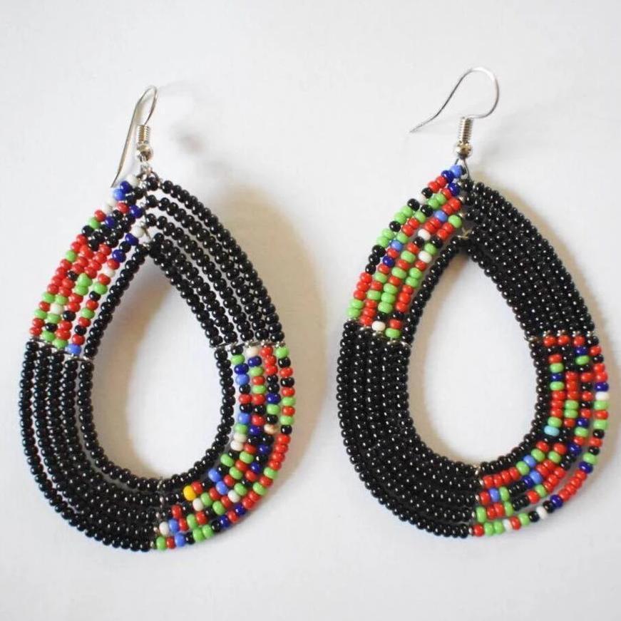 Maasai traditional African Beaded Hoop Earring black African earrings