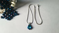 Sterling silver earring and chain set, Maple leaf shaped blue and