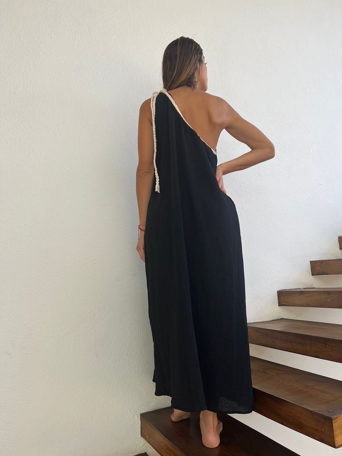 Handmade Boho One-Shoulder Maxi Beach Dress "GRECIA", by ALLE BOHO