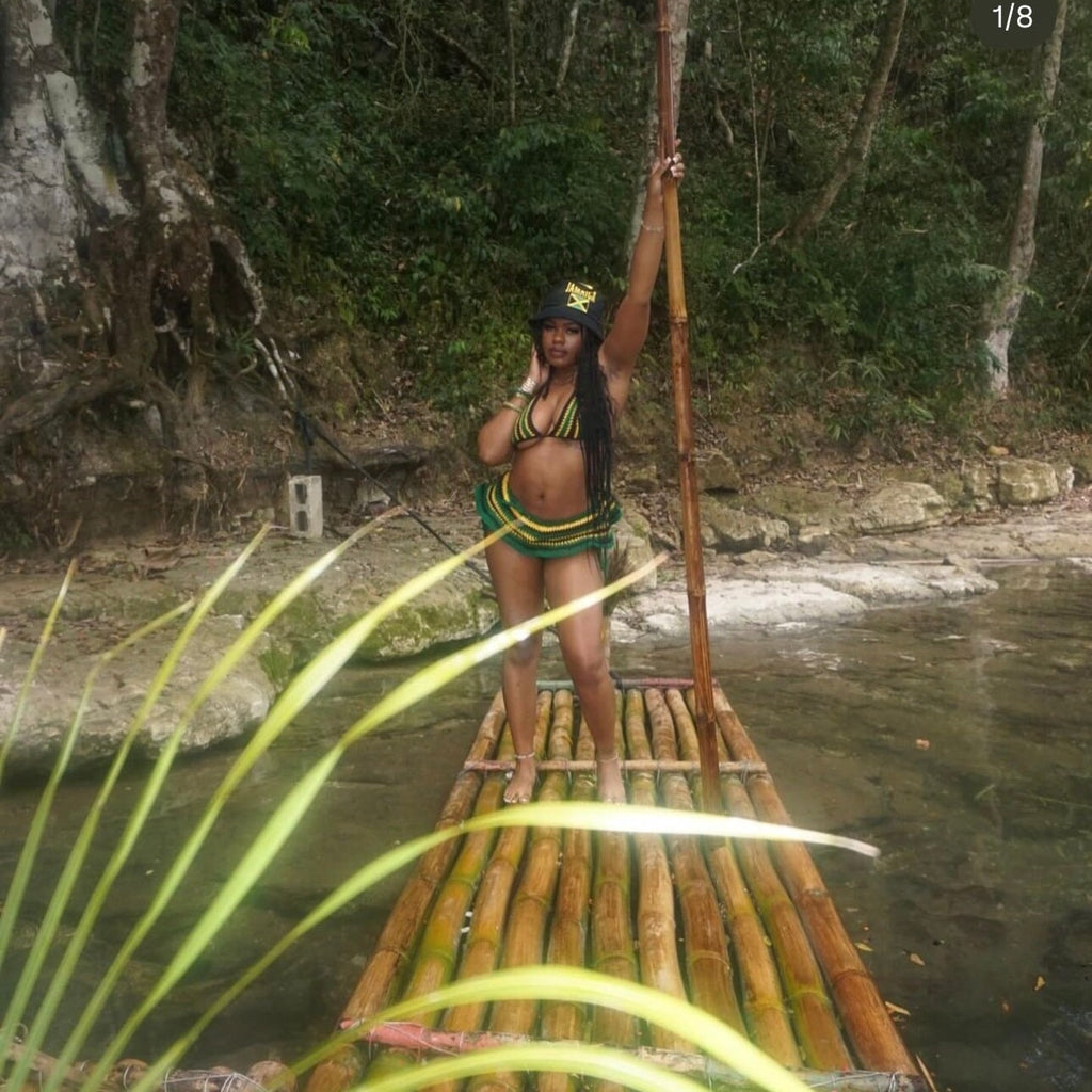 Jamaica Flag Festival & Beach Cover Up Set - Bikini Top and Micro Mini Skirt