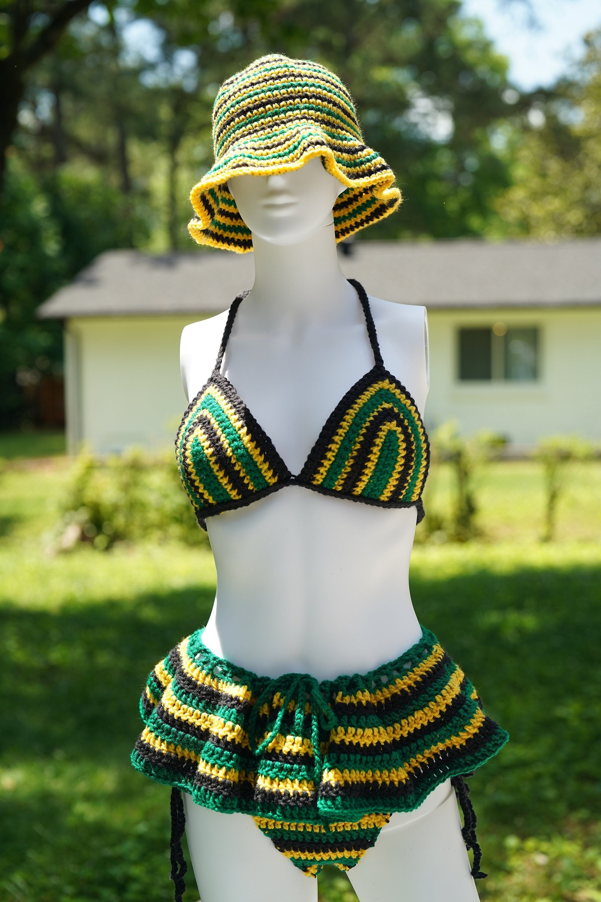Jamaica Flag Festival & Beach Cover Up Set - Bikini Top and Micro Mini Skirt