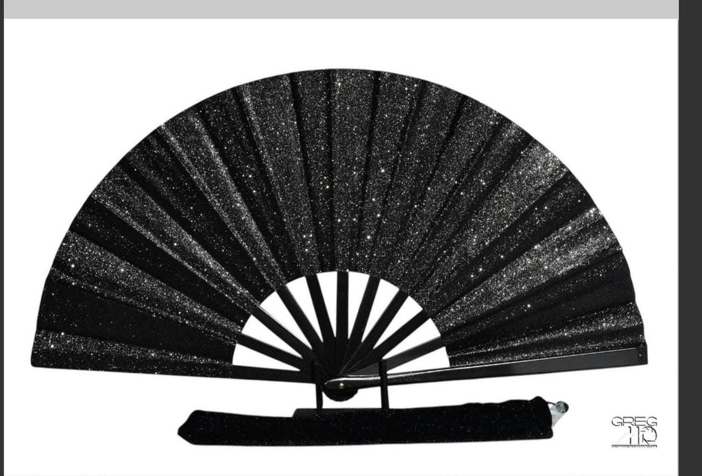 Mother’s Day Gift Bundle | Black Glitter Clack Fan + Clear Umbrella + Leopard Tote Bag | Stylish Gift for Mom |