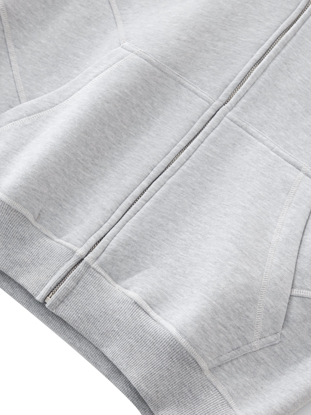 Love Bar Contrast-Stitched Boxy Fleece Zip Hoodie