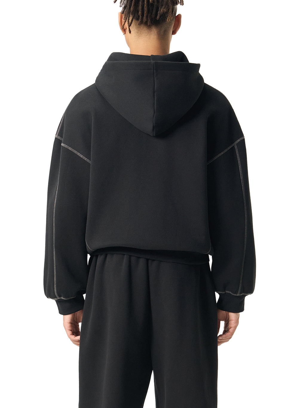 Love Bar Contrast-Stitched Boxy Fleece Zip Hoodie