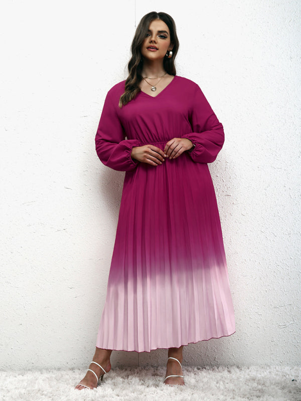 Modern plus size women's temperament gradient pleated dress
