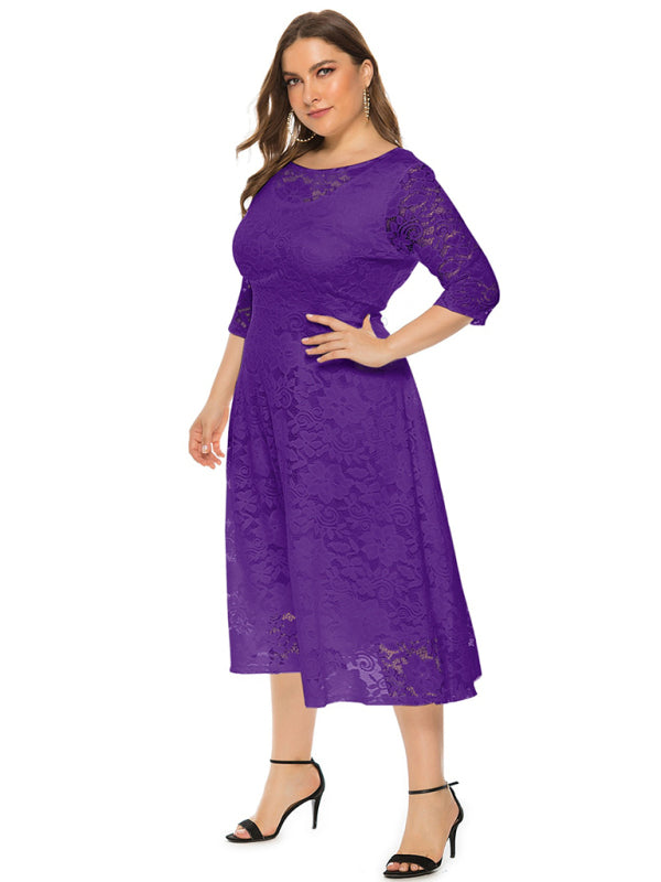 Plus size women's new evening dress bridesmaid dress lace pocket dress