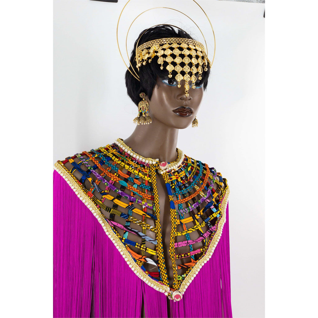 Queen Ankara Laced /Laticed Long Fringe Cape