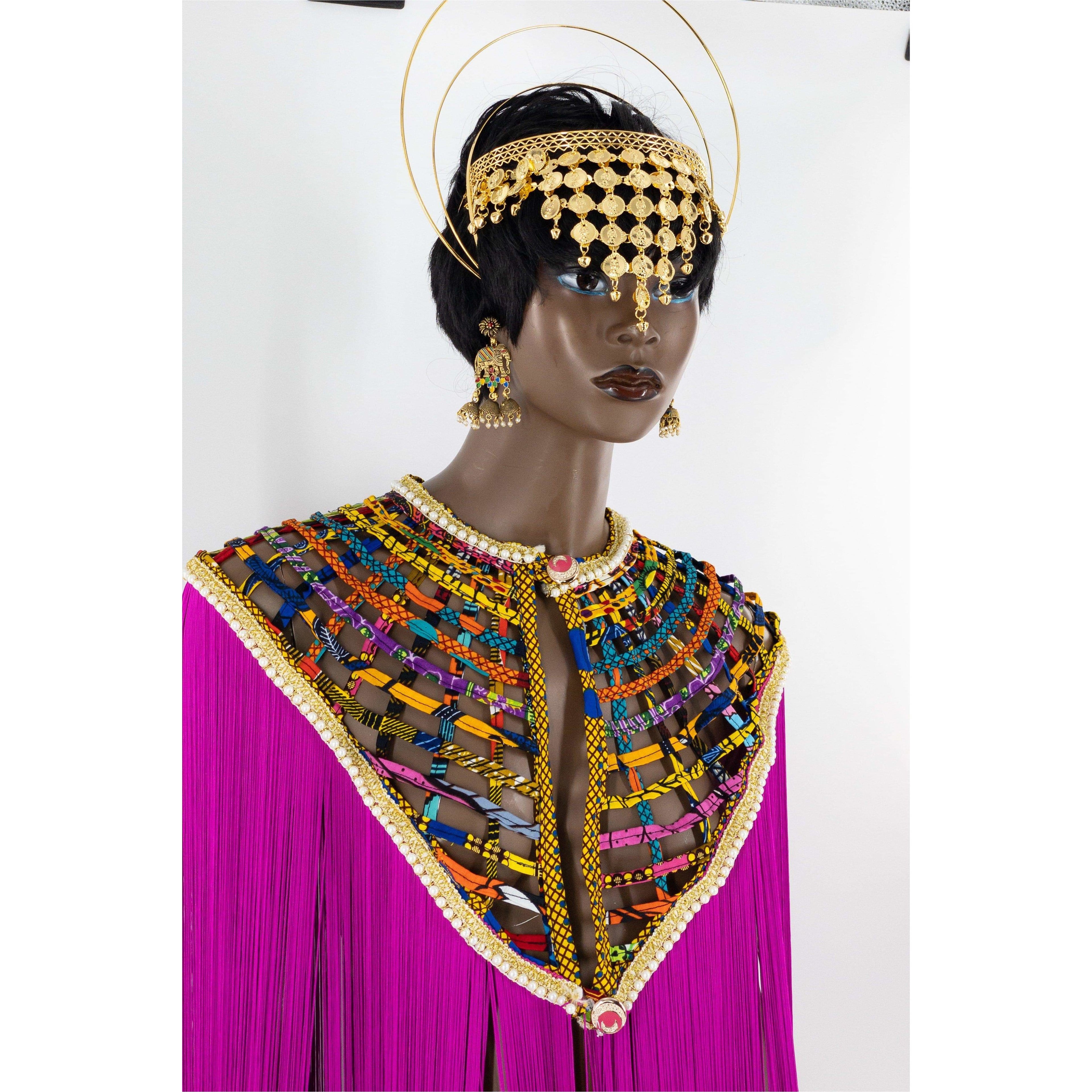 Queen Ankara Laced /Laticed Long Fringe Cape