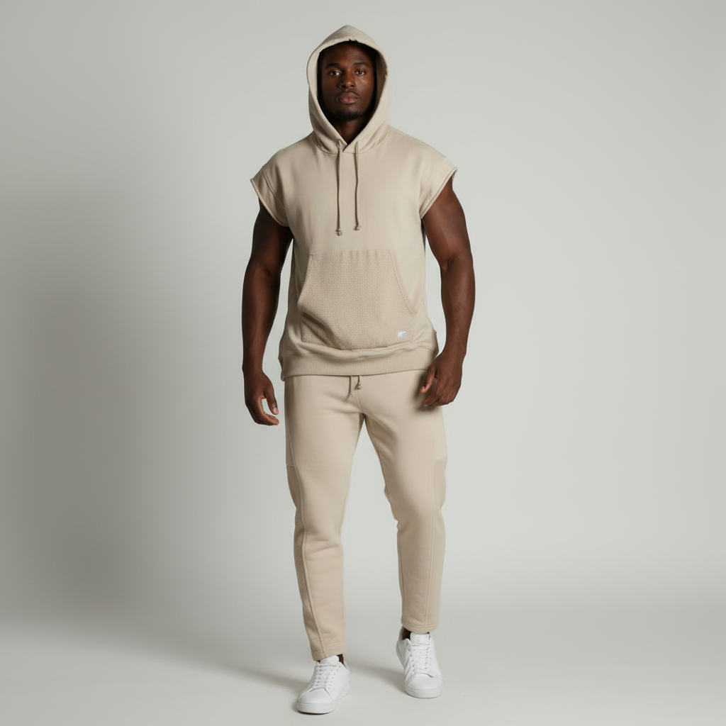 Men's Cropped Sweat Set - Beige