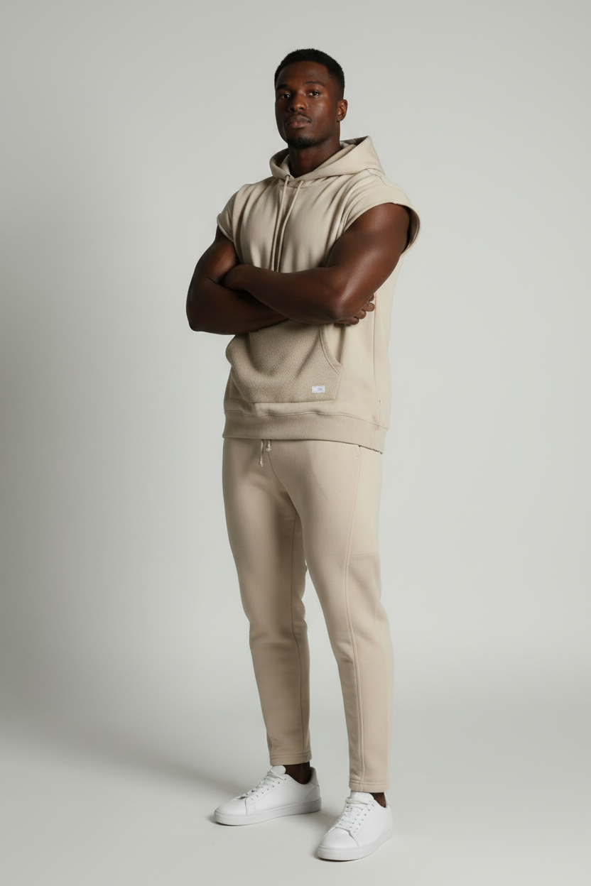 Men's Cropped Sweat Set - Beige