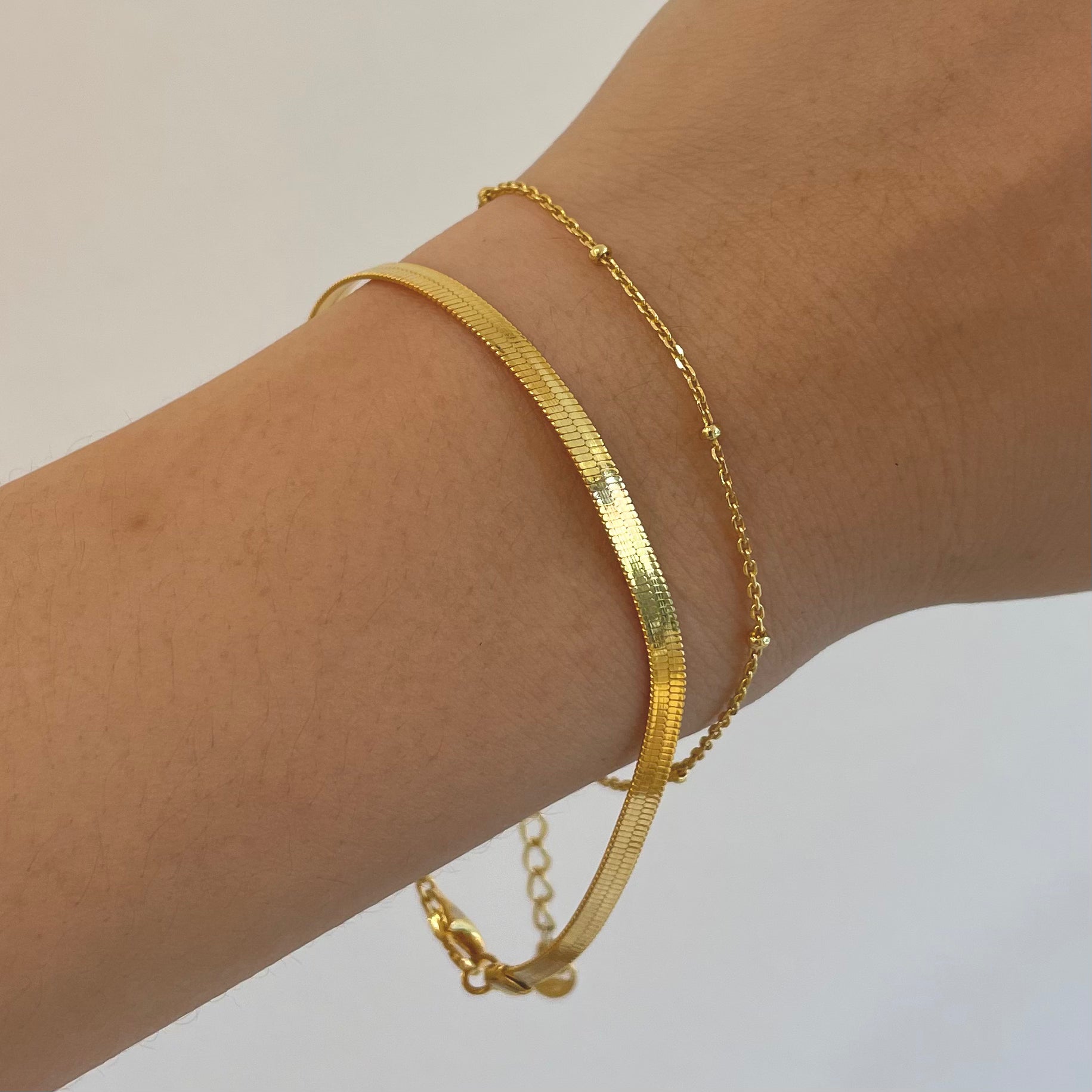 Gold Flat Herringbone Snake Chain Bracelet