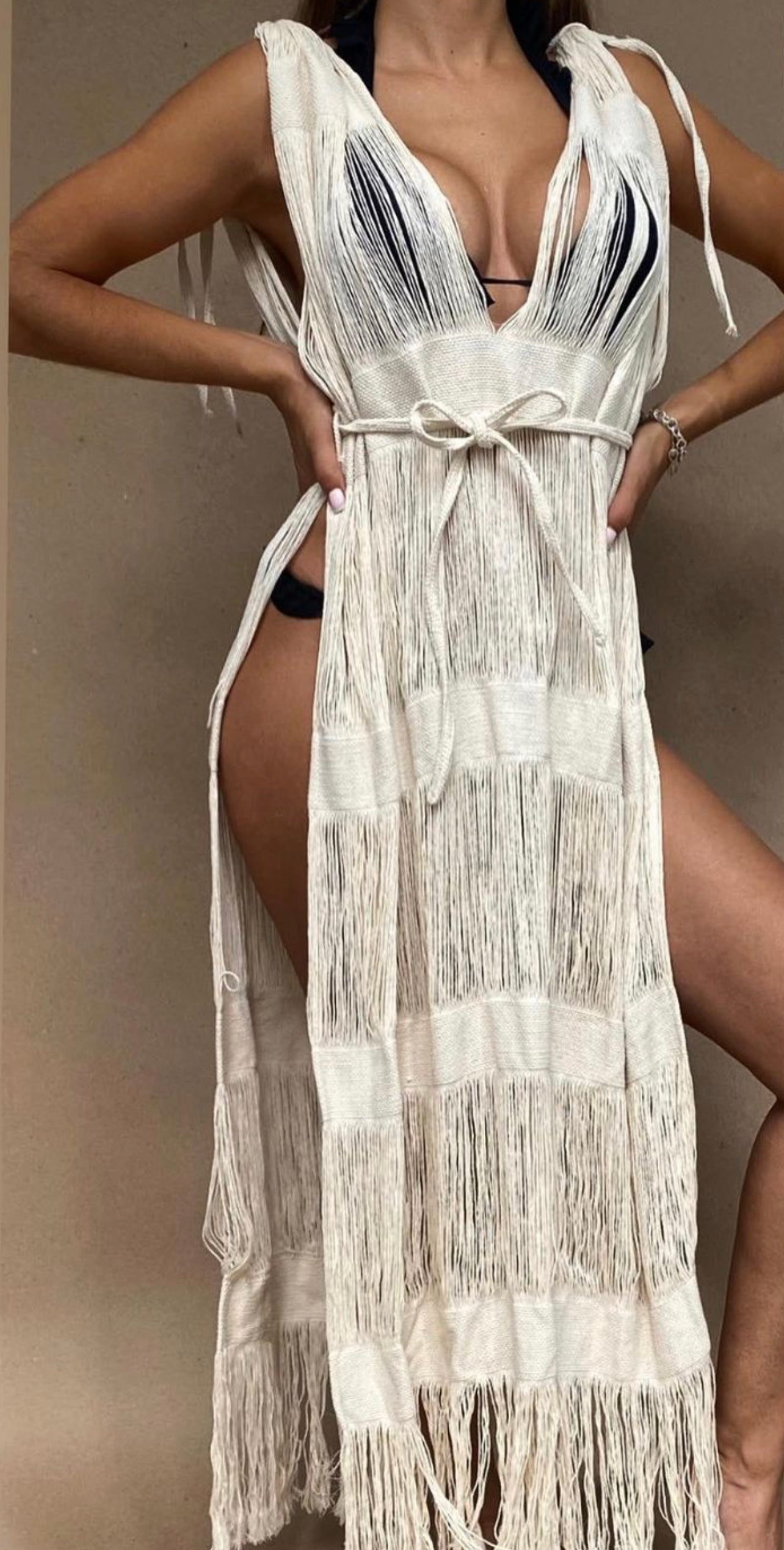 Handmade Frayed Maxi Beach Dress CABO, Swim cover-up
