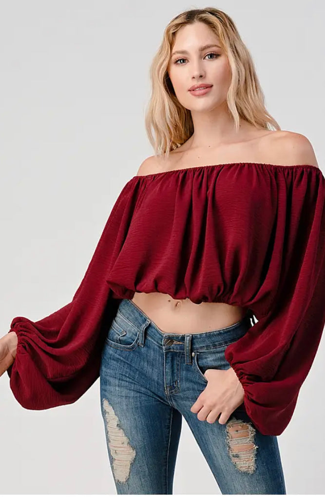 Burgundy Balloon Sleeve Half Top