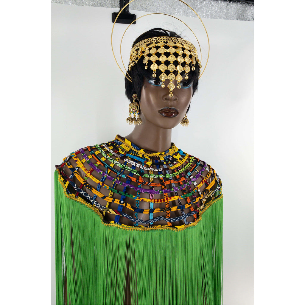 Queen Ankara Laced /Laticed Long Fringe Cape
