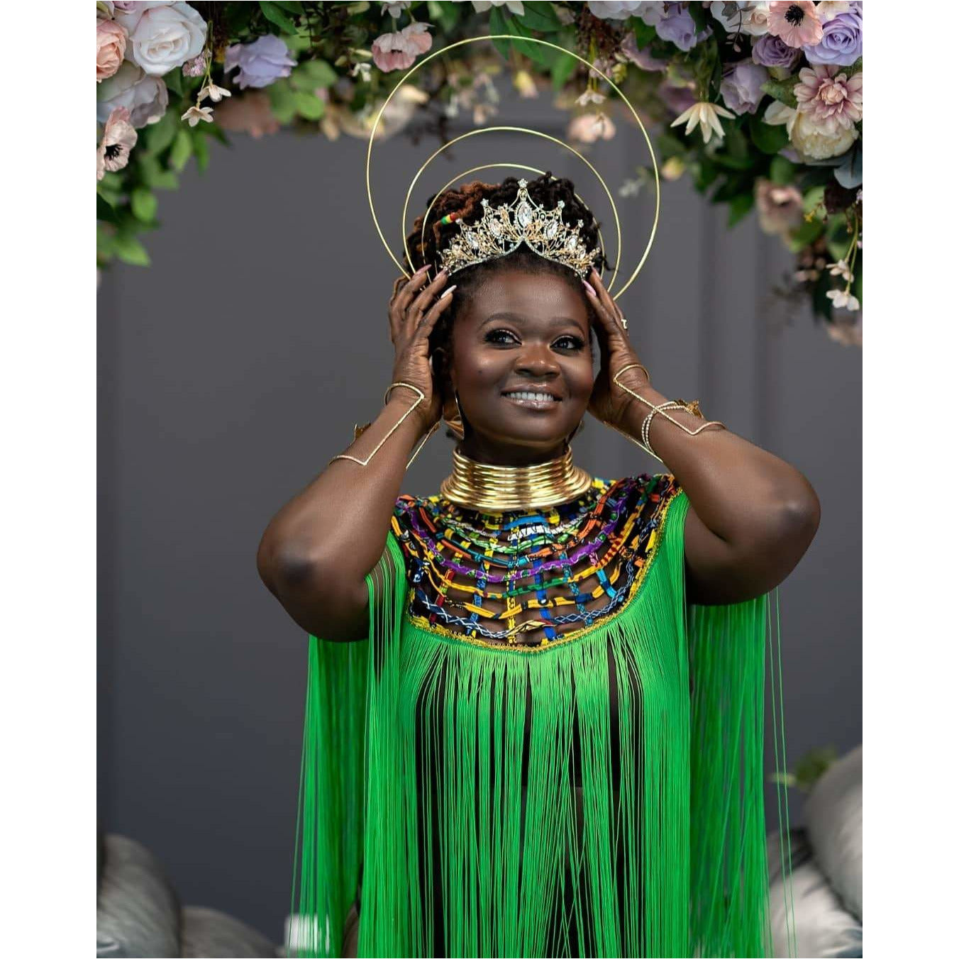Queen Ankara Laced /Laticed Long Fringe Cape