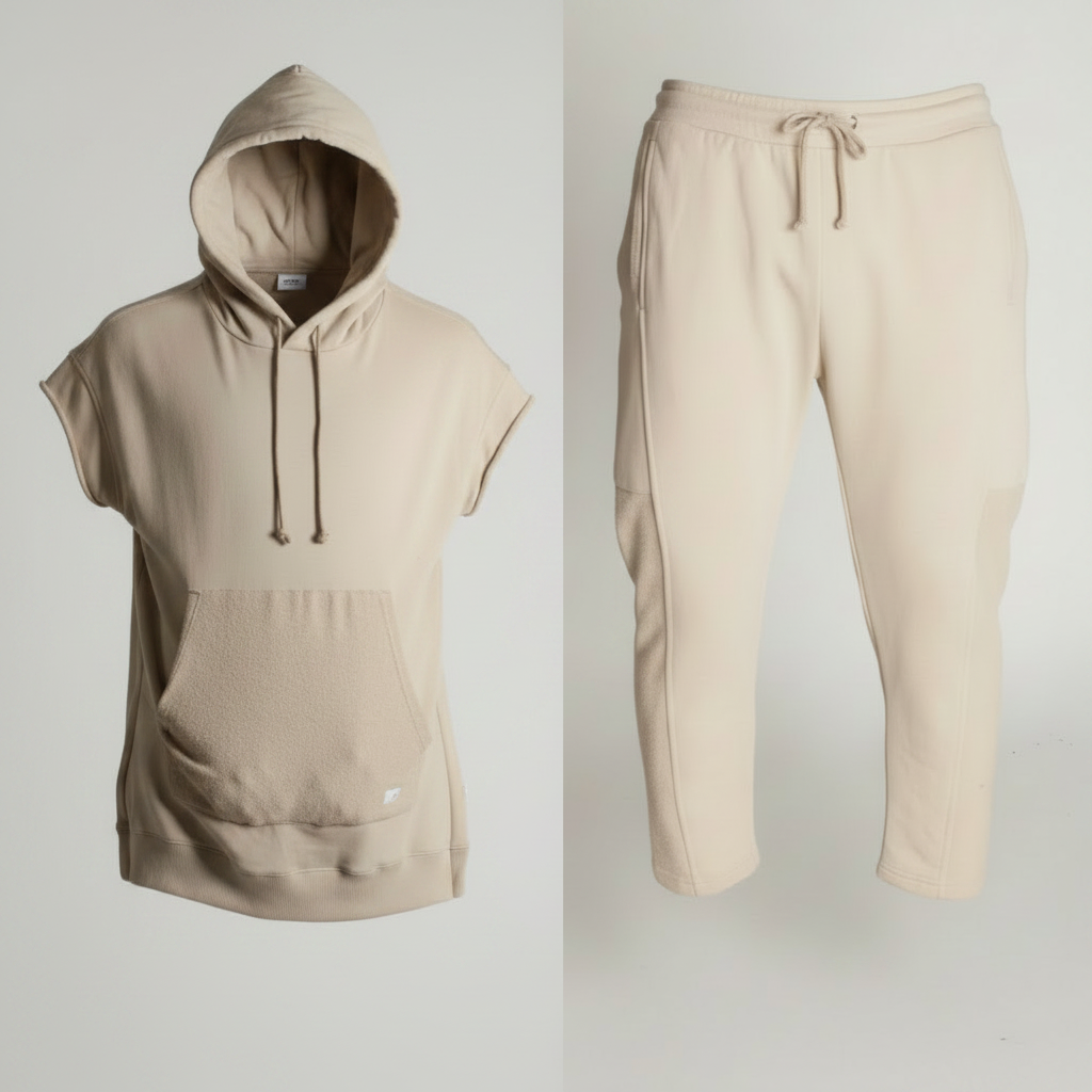 Men's Cropped Sweat Set - Beige