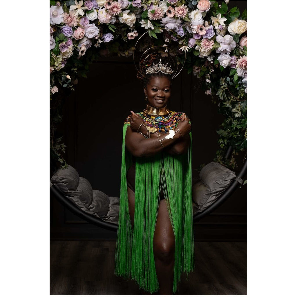 Queen Ankara Laced /Laticed Long Fringe Cape