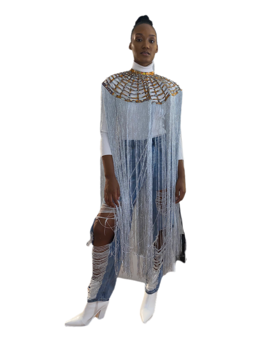 Queen Ankara Laced /Laticed Long Fringe Cape