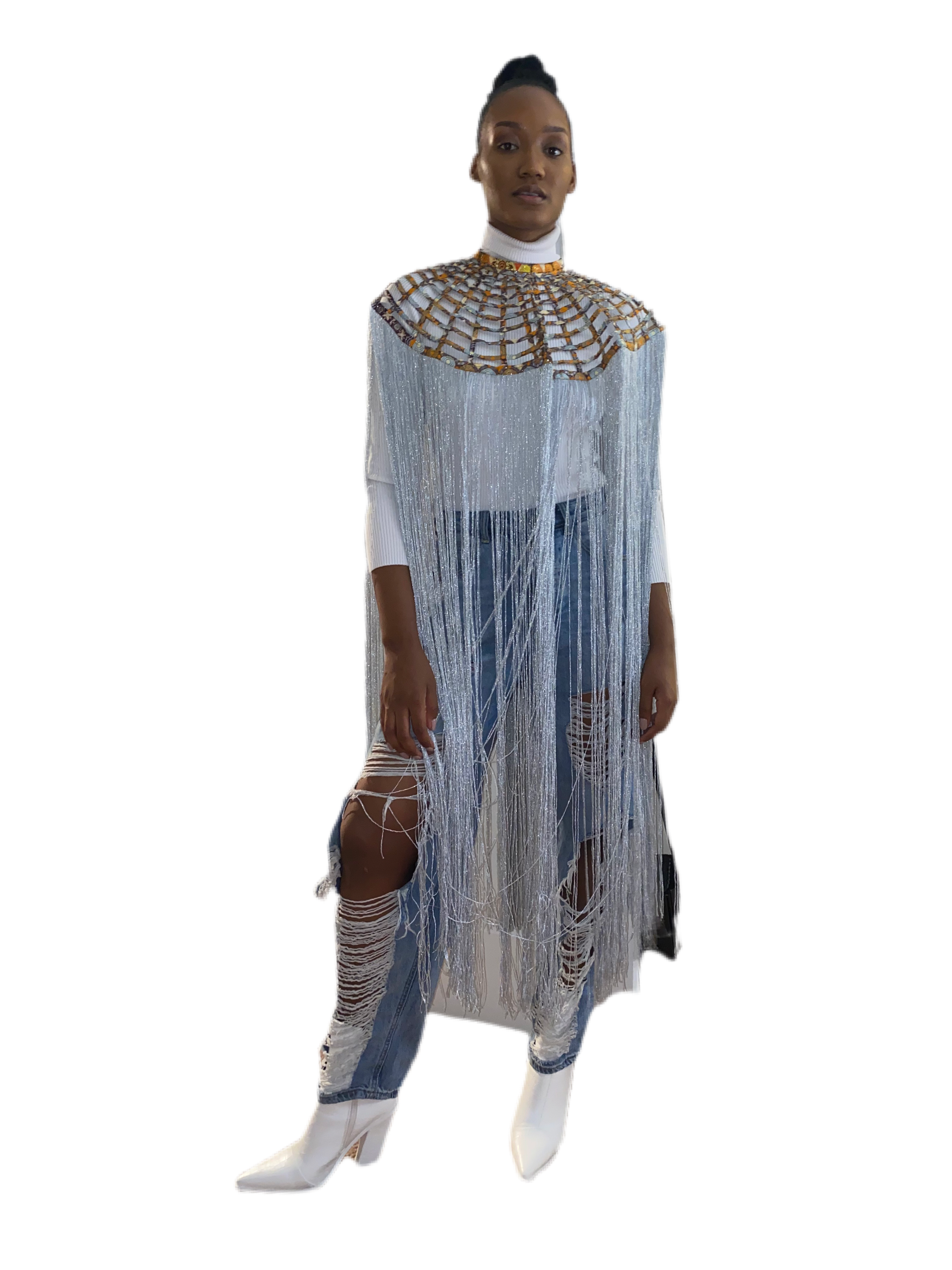 Queen Ankara Laced /Laticed Long Fringe Cape