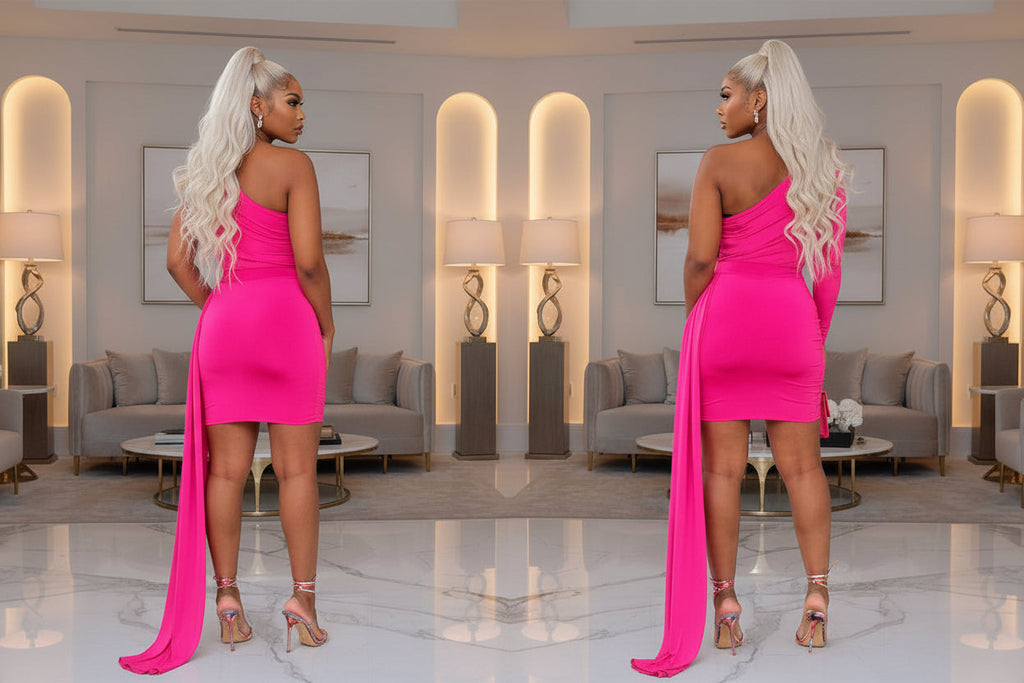 One Shoulder Long Sleeve Ruched Mini Dress