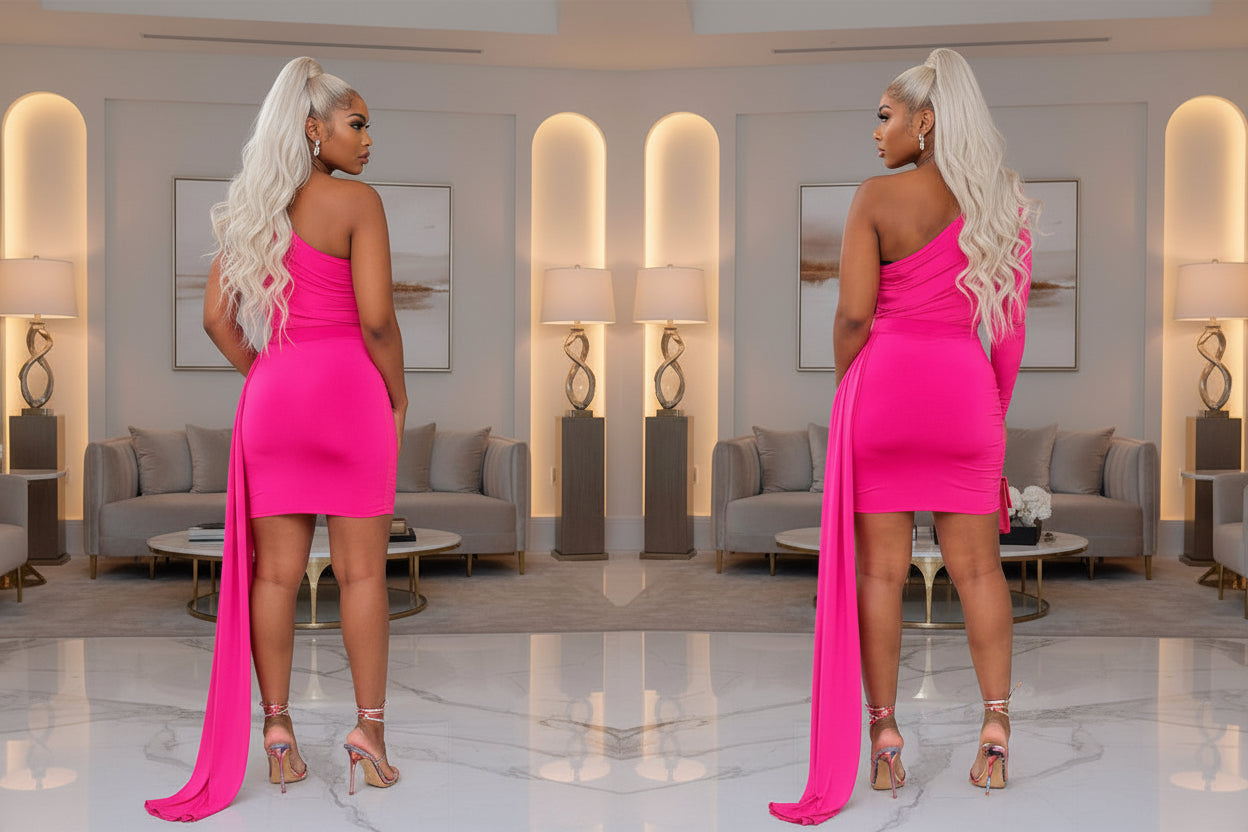 One Shoulder Long Sleeve Ruched Mini Dress