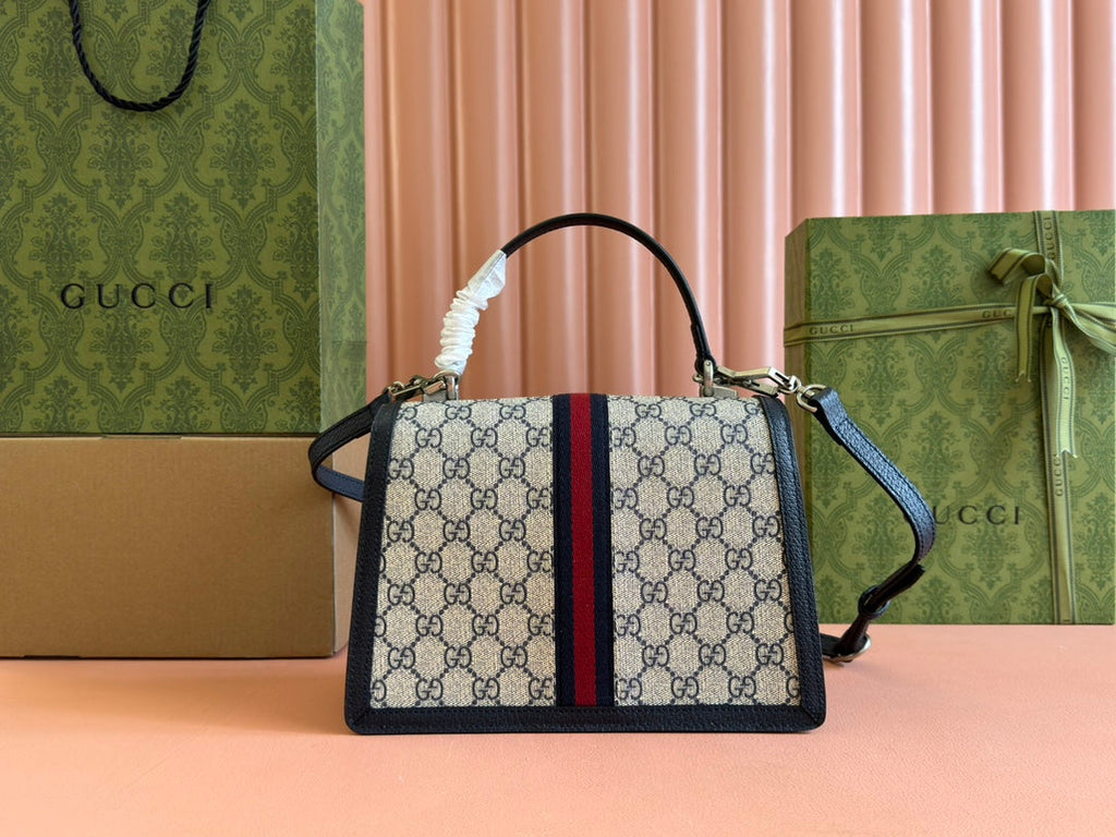 Gucci Ophidia 25cm Bag Ebony Black Canvas Leather 248493