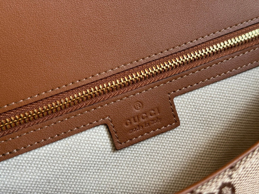 Gucci Blondie 32 Bag Brown Beige Leather Canvas 239899