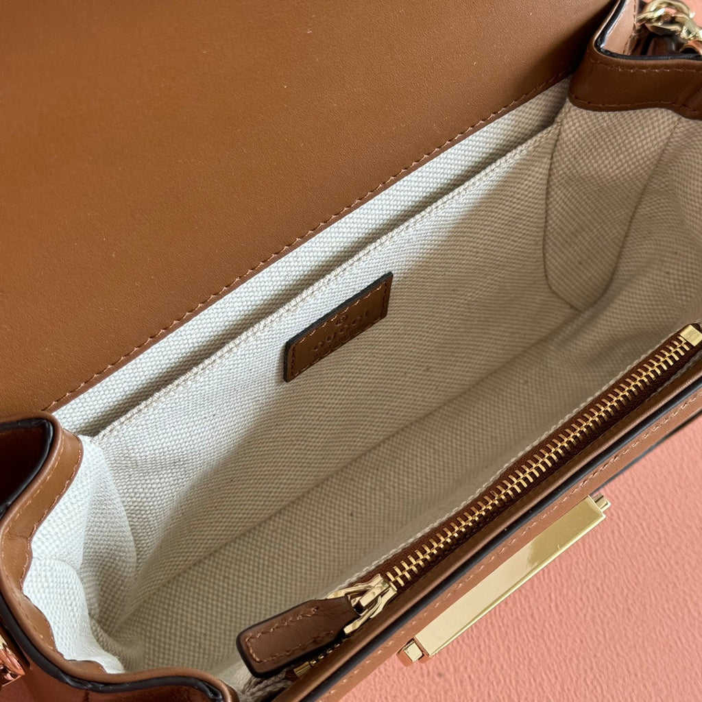 Gucci GO Small Shoulder Bag Brown mix Ebony Leather Canvas 248115