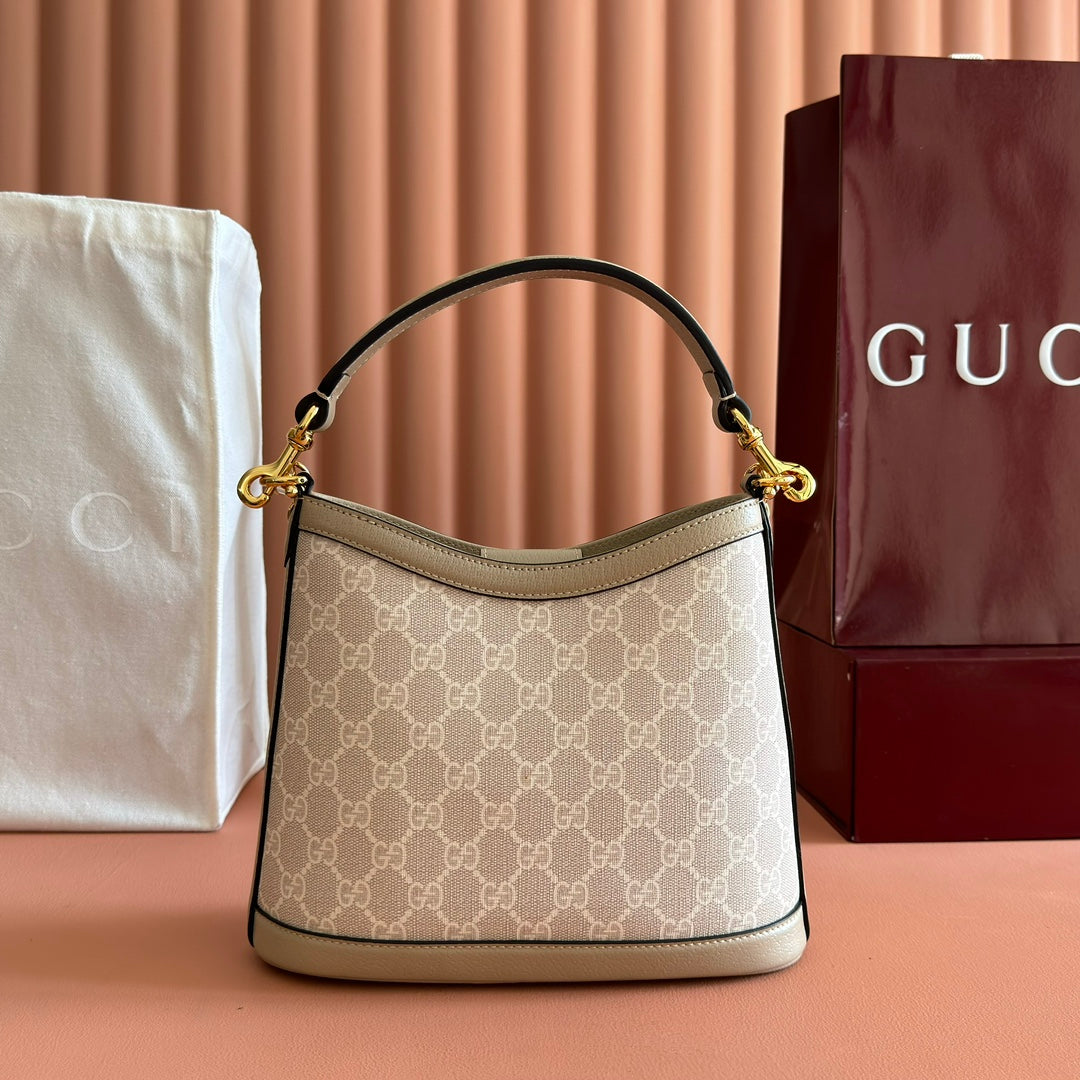GG 2025 Interlocking G Large 25cm Bag Beige Canvas Leather 273678