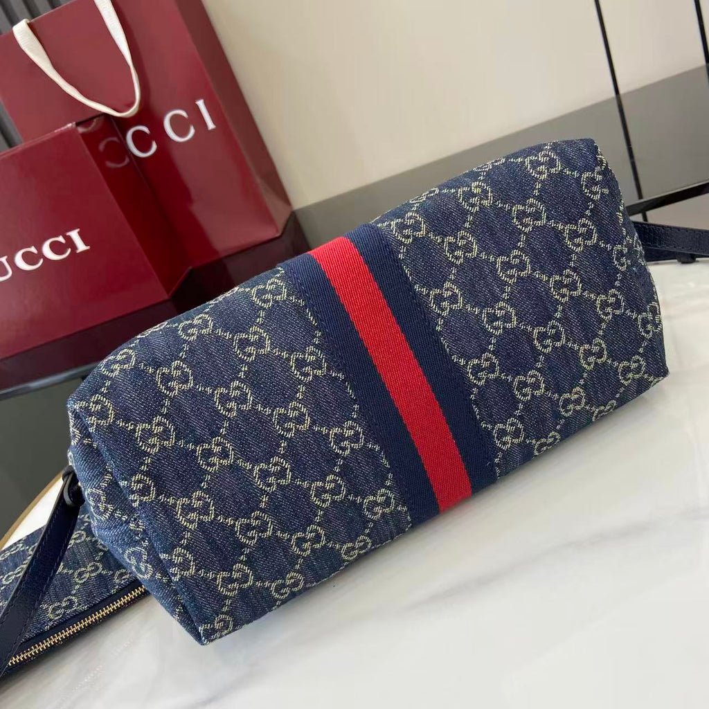 Gucci 25 Giglio 25cm Bag Blue Denim Leather 292387