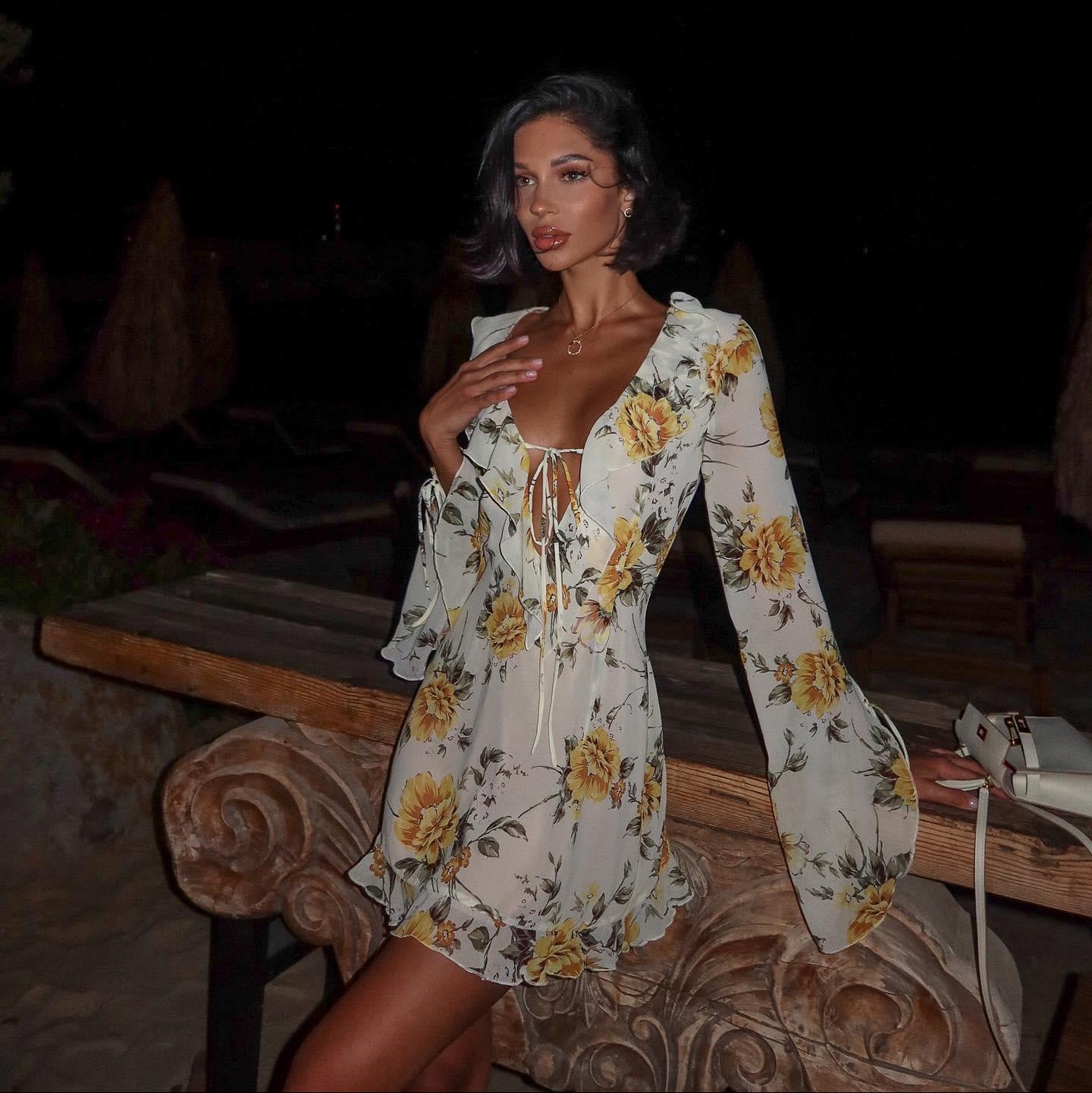 In This Moment Flower Print Lace-Up Mini Dress