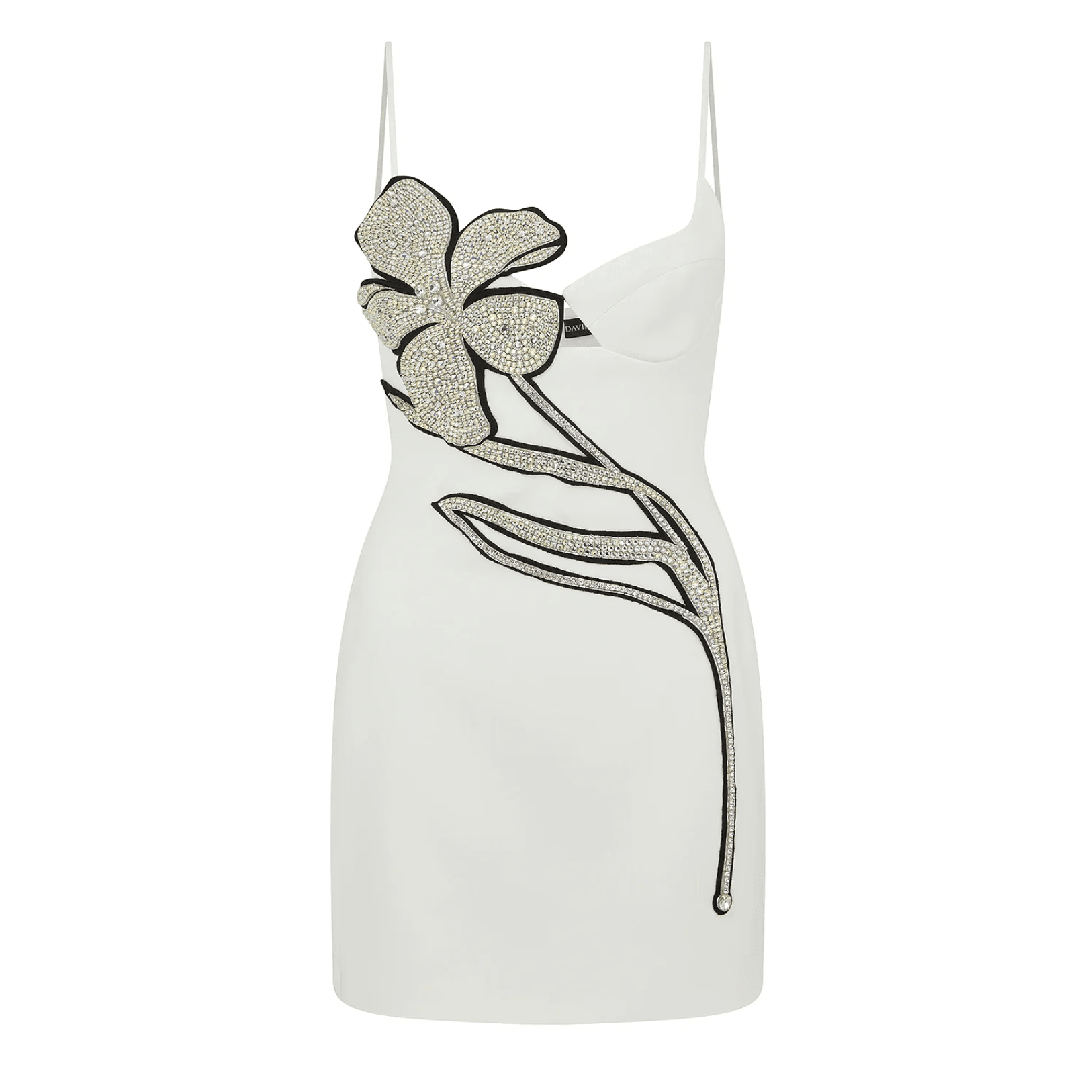 Jeonsa White Diamond Floral Party Mini Dress