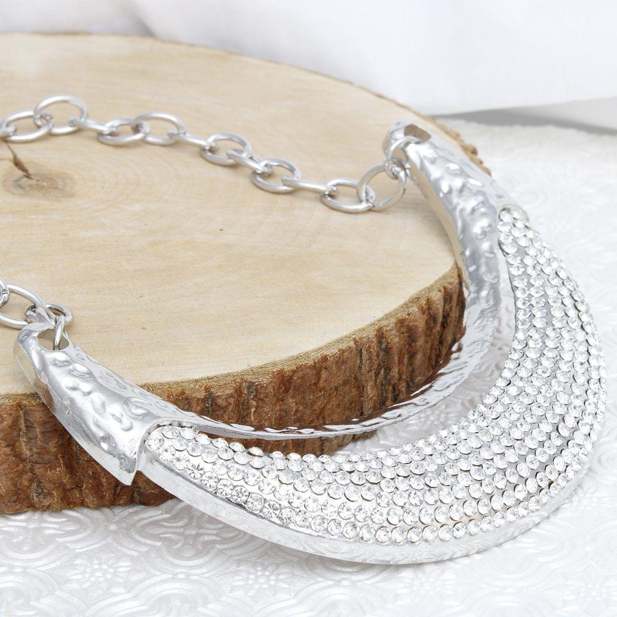 Bib High Shine Rigid Silver Plate Bling Necklace