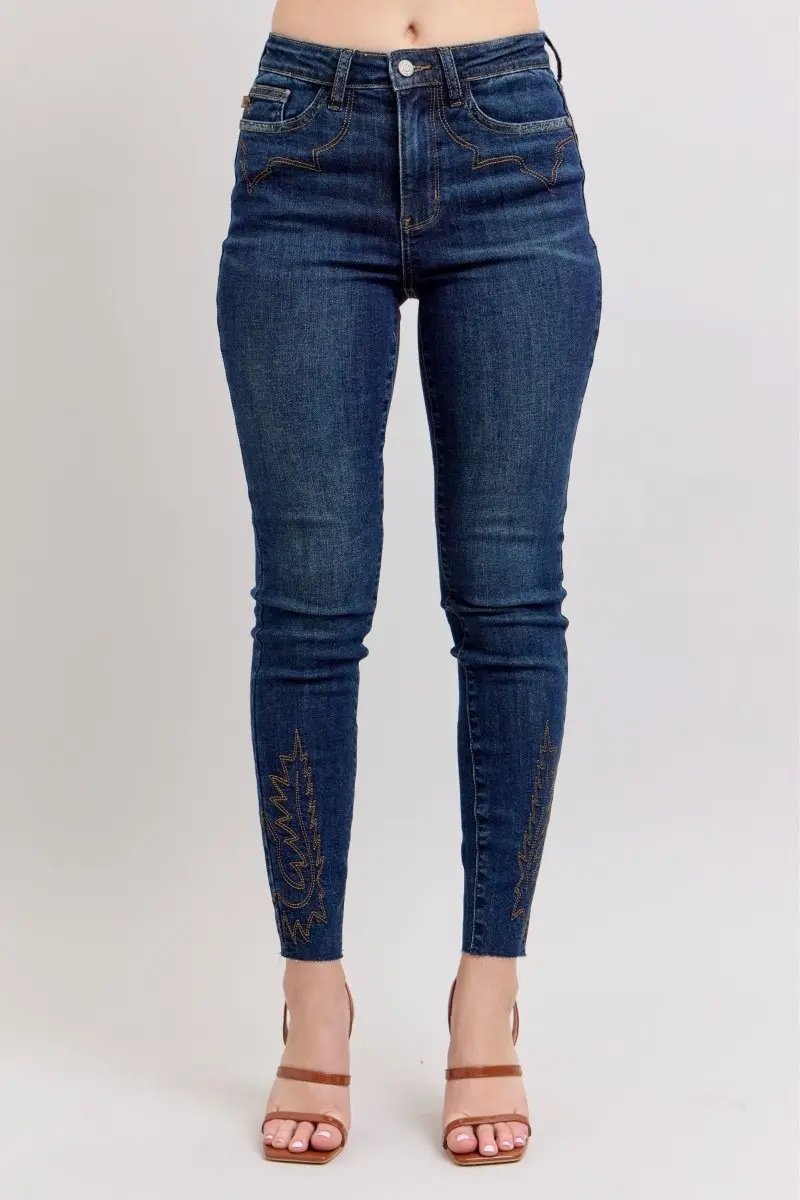 Judy Blue Embroidered High Rise Skinny Jeans — Flattering Plus Size Fit
