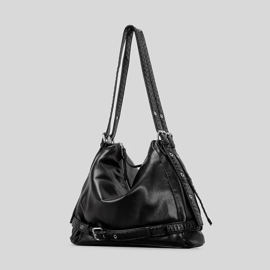 Kayren Belt Buckle Leather Shoulder Bag