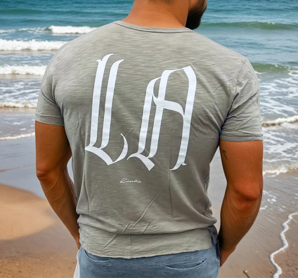 "LA" on 4 Corners V-neck (Khaki)