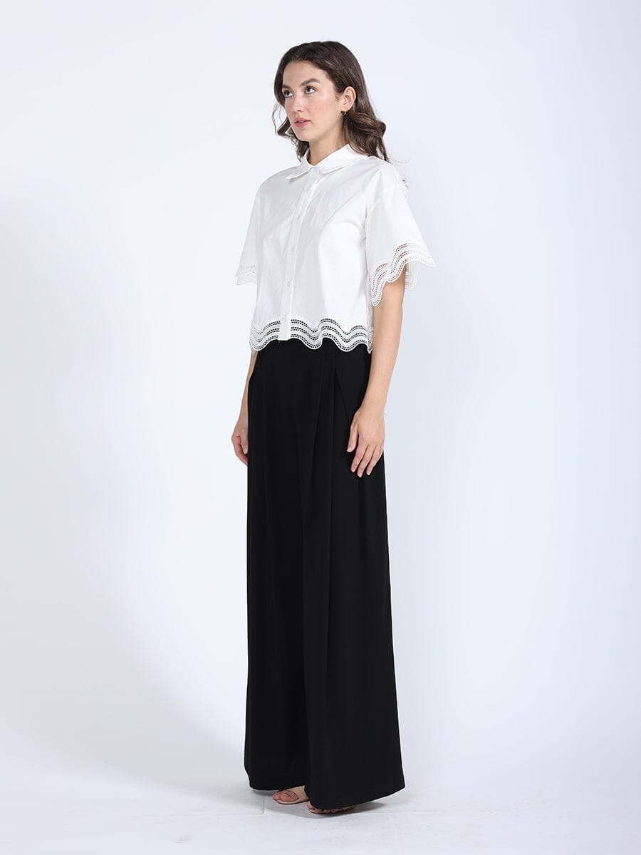 Lace Hem Short Sleeve Button-Down Shirt