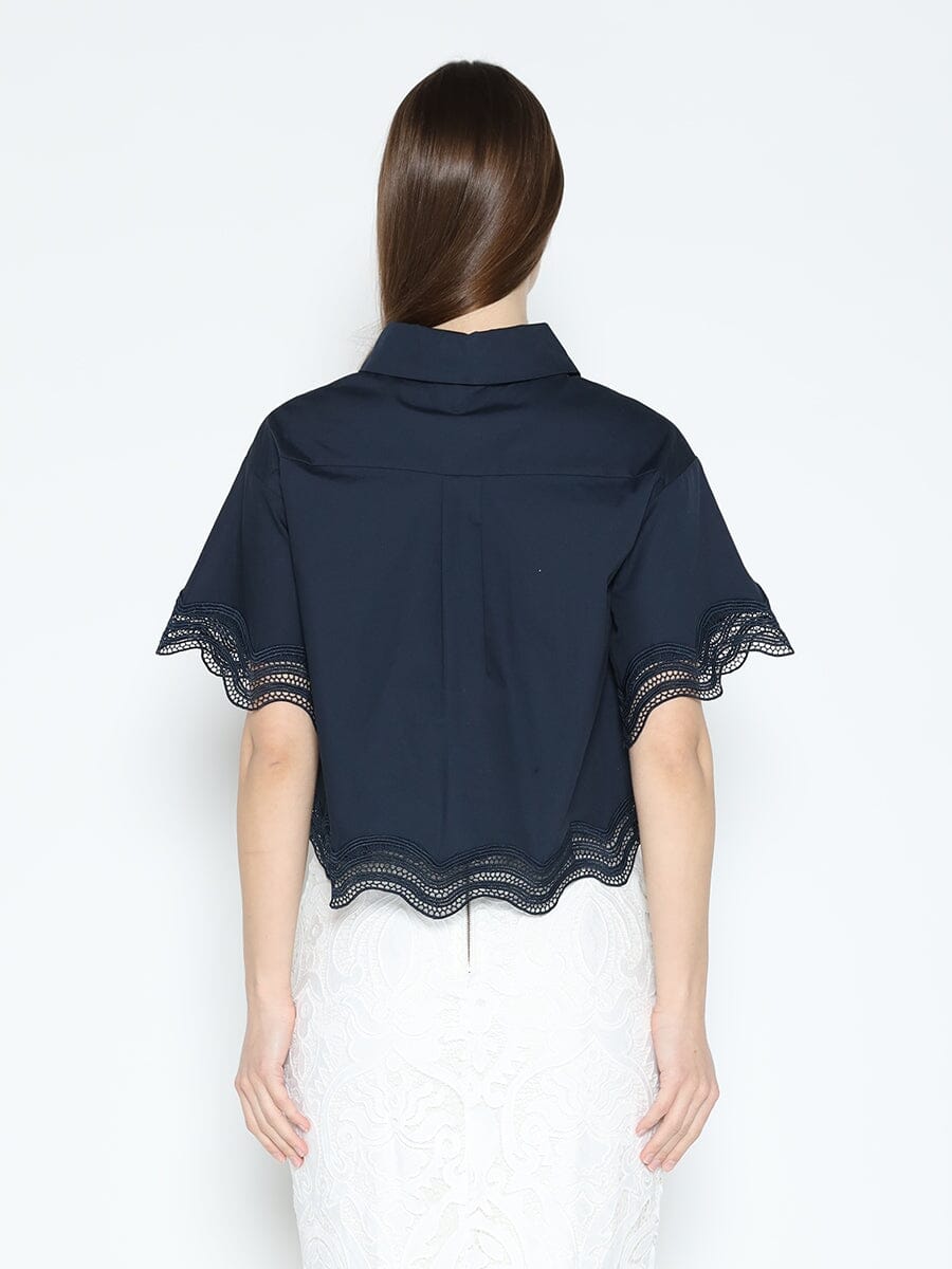 Lace Hem Short Sleeve Button-Down Shirt