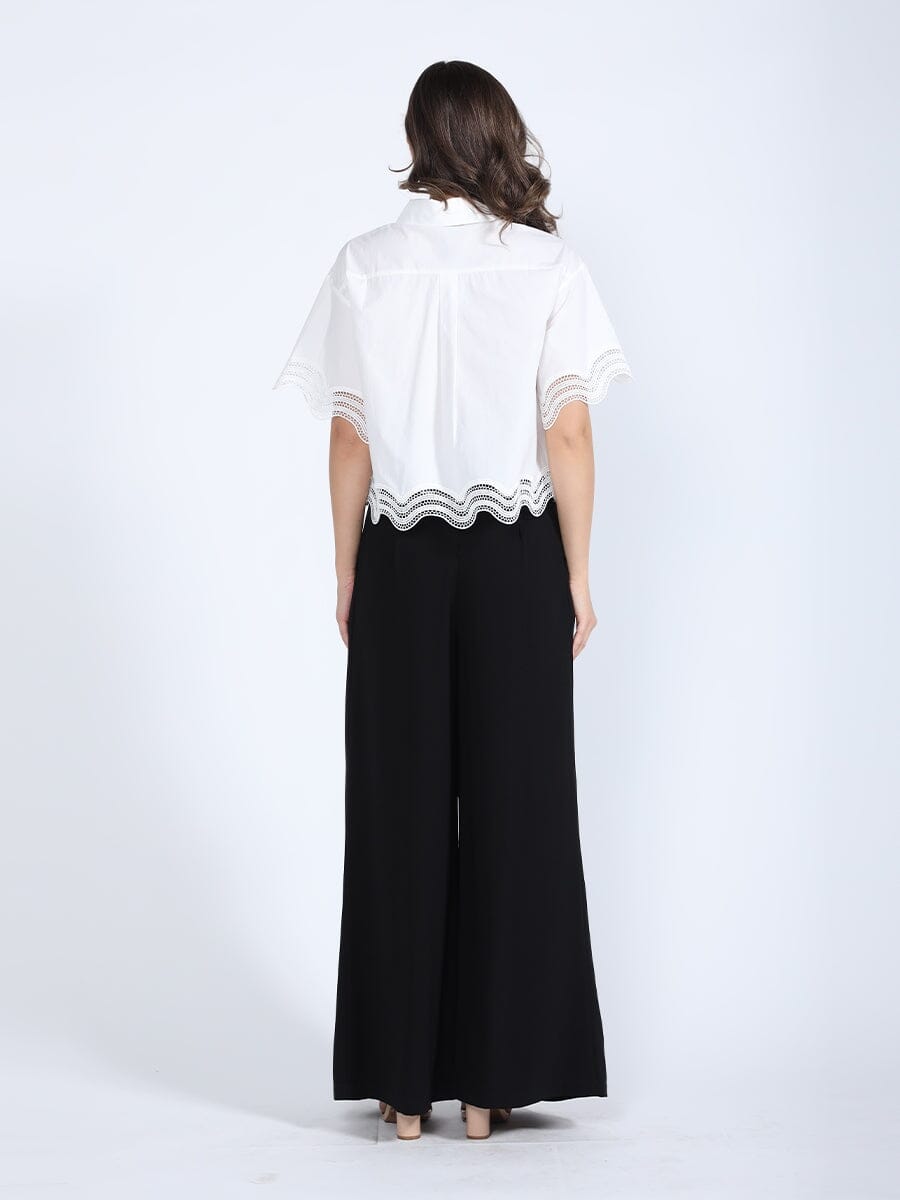 Lace Hem Short Sleeve Button-Down Shirt