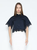 Lace Hem Short Sleeve Button-Down Shirt