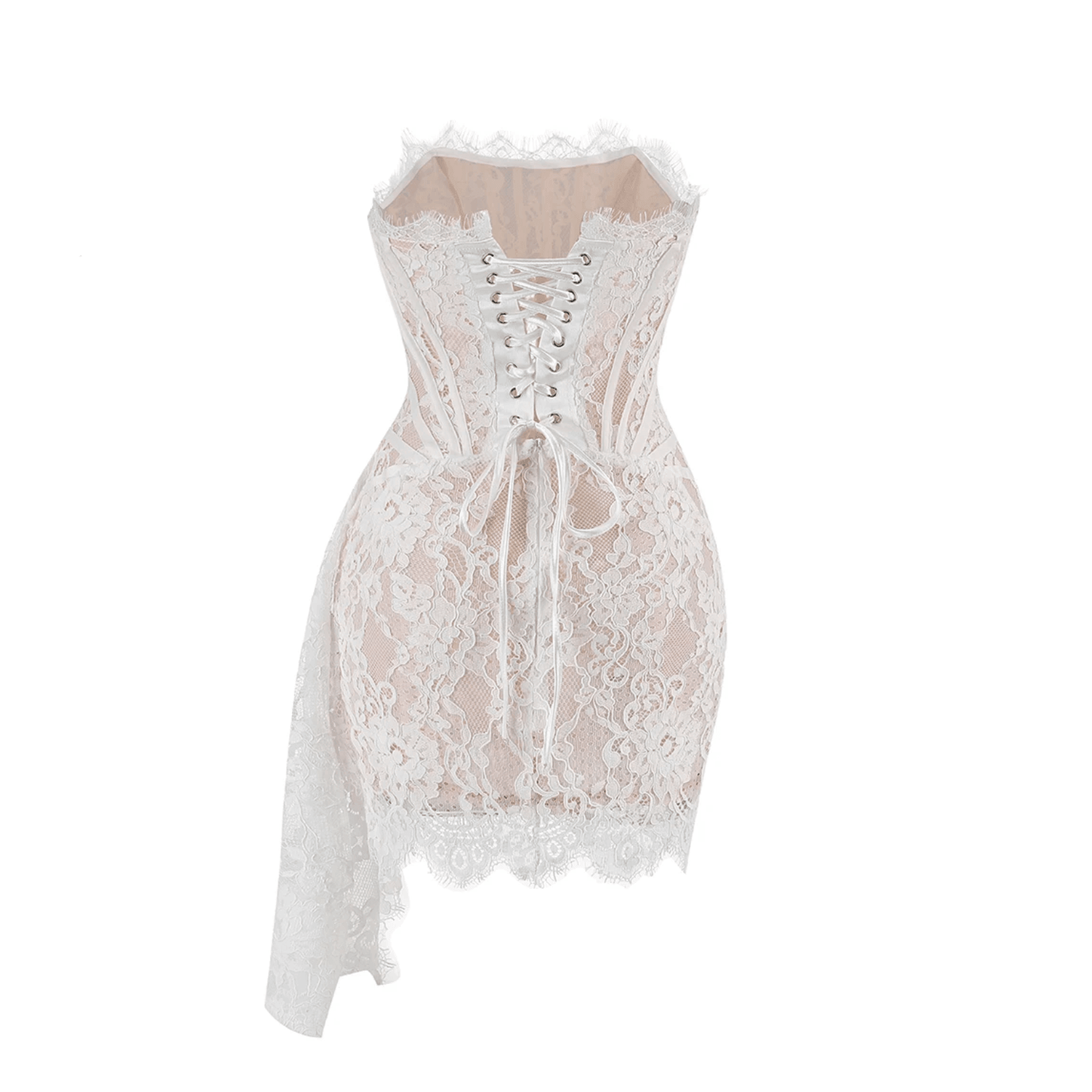 Lace Lure Corset Draped White Mini Dress