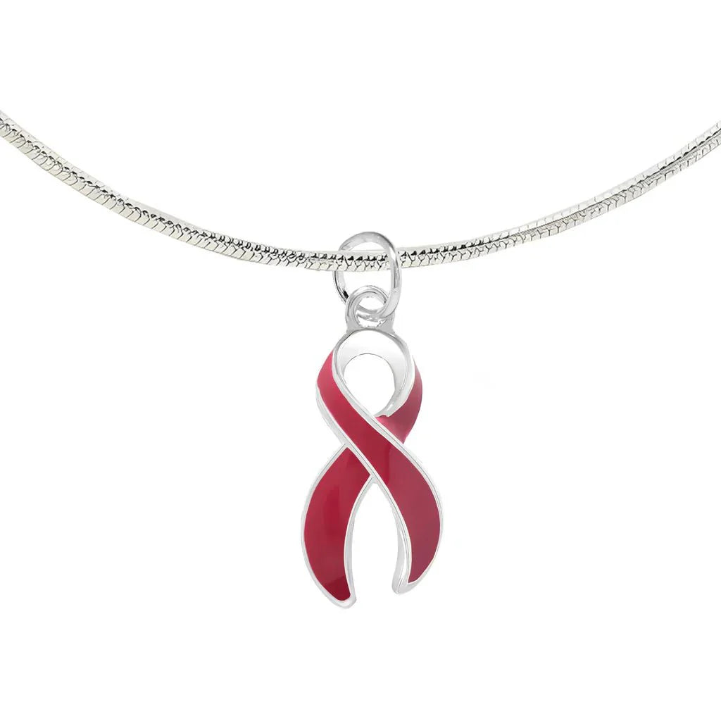 Large Burgundy Ribbon Awareness Necklace