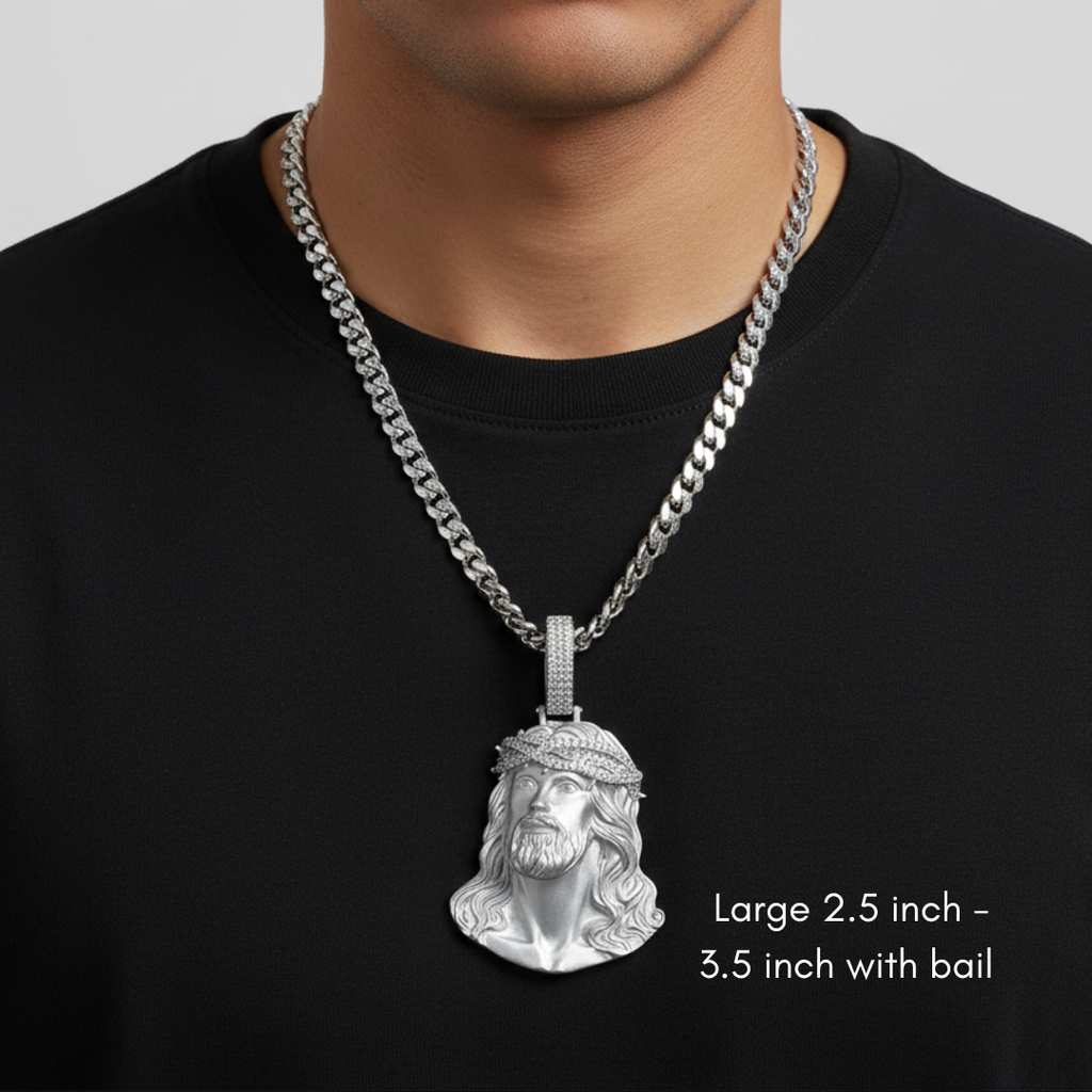 Moissanite Jesus Piece Pendant Solid 925 Sterling Silver Matte Finish