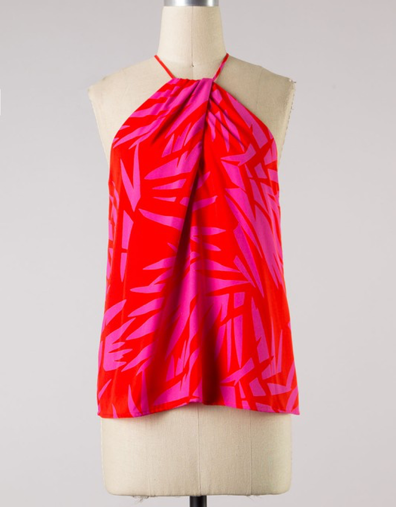 Leaf Print Halter Neck