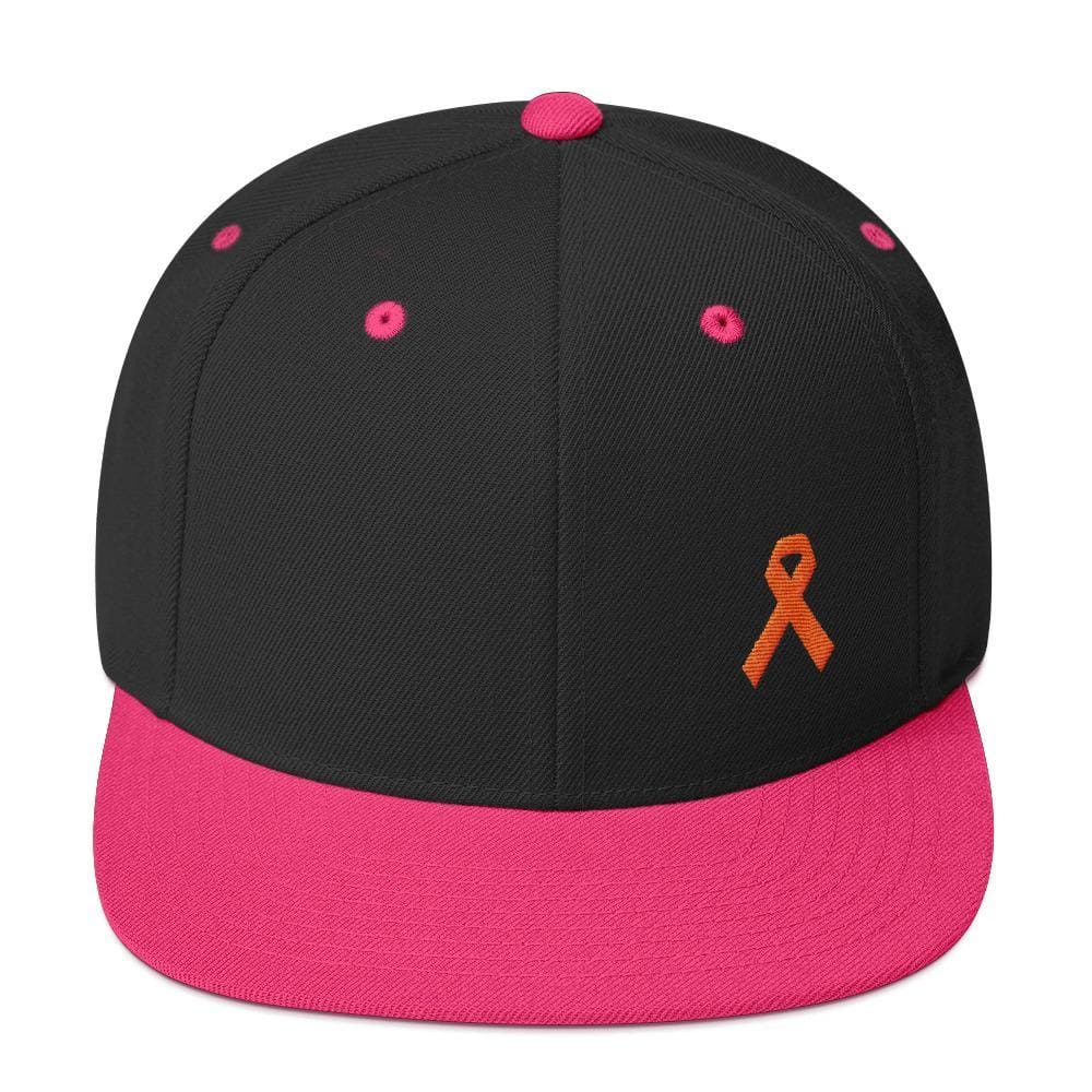 Leukemia Awareness Flat Brim Snapback Hat with Orange Ribbon