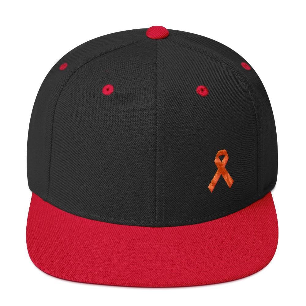 Leukemia Awareness Flat Brim Snapback Hat with Orange Ribbon